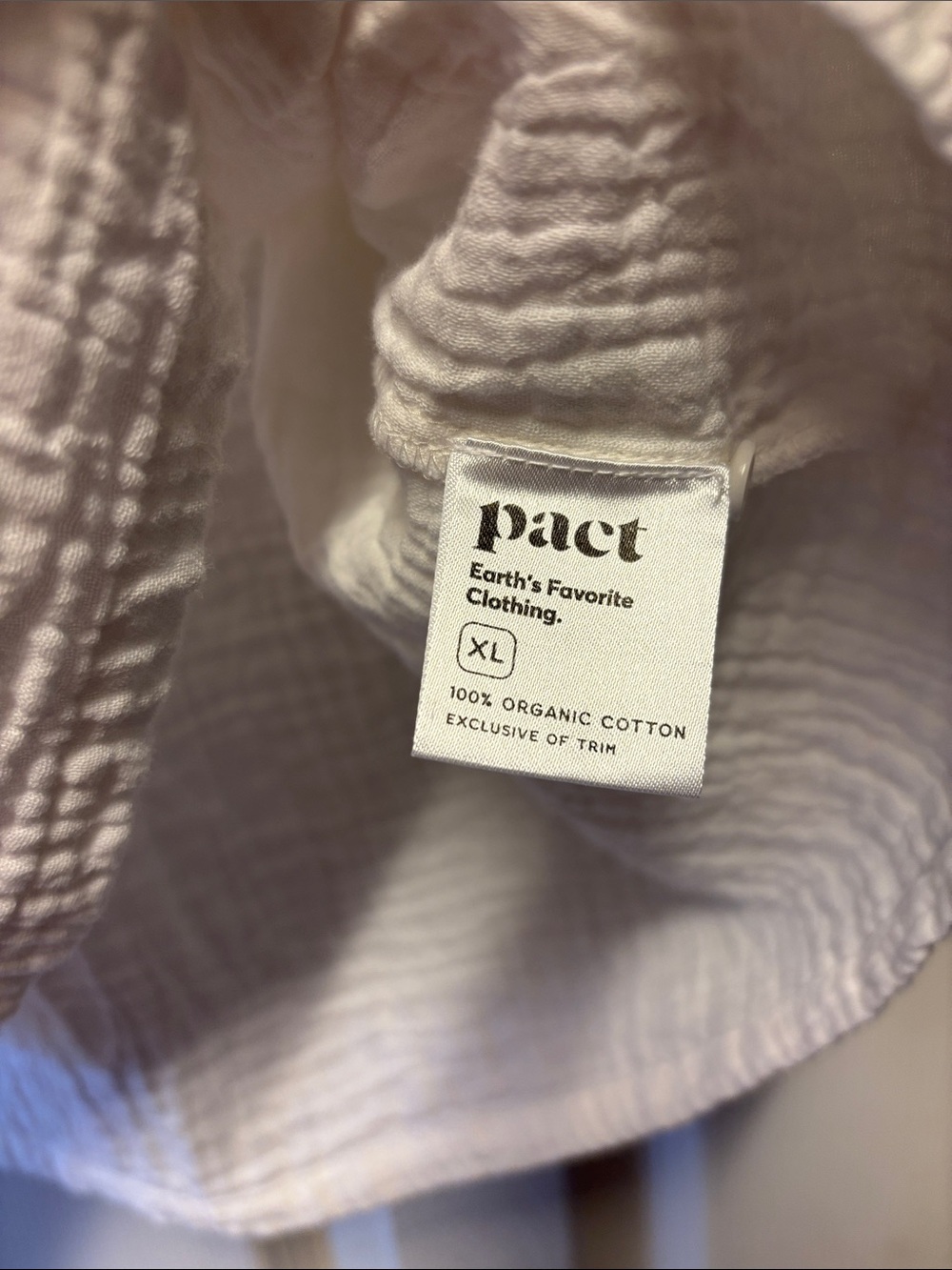 Pact Coastal Double Gauze Organic Cotton White XL - Picture 4 of 6